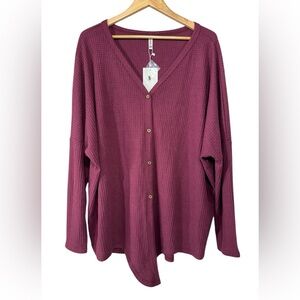 Olrik Womens 4x Maroon Waffle Knit Button Front Cardigan Sweater Front Tie NWT